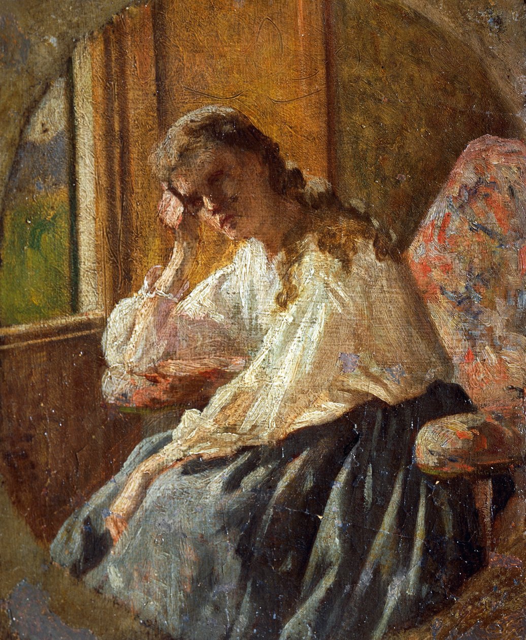 Studie ženské postavy, Silvestro Lega (1826-1895), Detail triptychu od Silvestro Lega