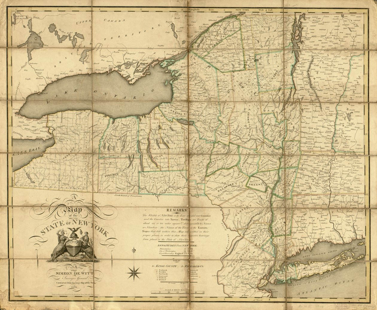 Mapa státu New York. LOC 74696138 od Simeon De Witt