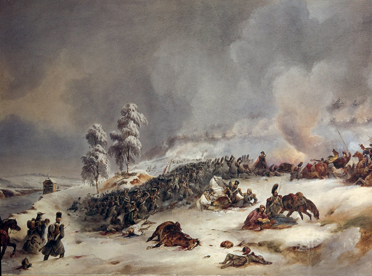 Odchod z Ruska v roce 1812: „“ Ricardova divize v bitvě u Krasnoe dne 18. 11. 1812, 9 hodin ráno.““ Malba akvarelem Simeona Forta (1793-1861) Ne. 0,6x0,99m. od Simeon Fort