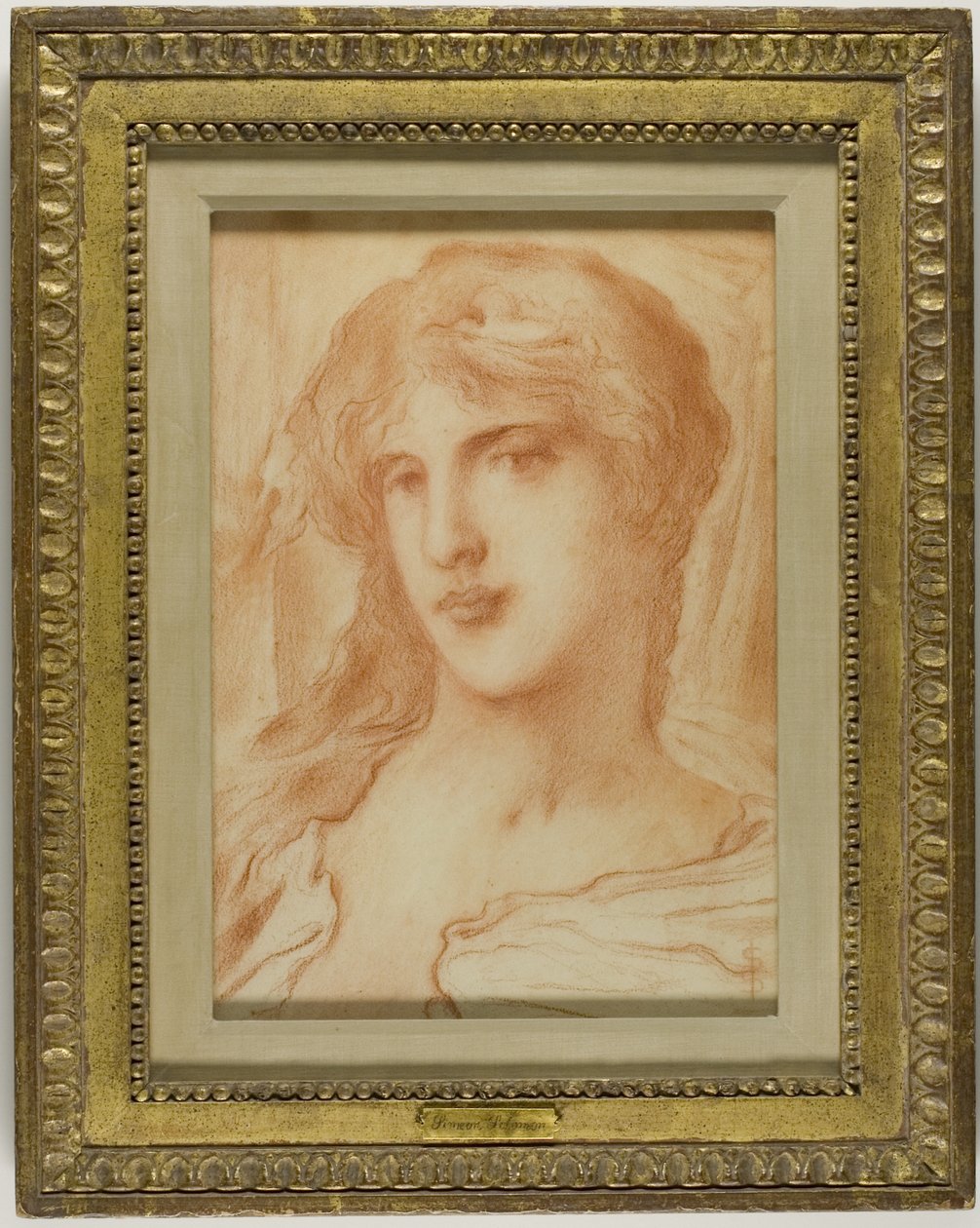 Hlava, asi 1880 (červená křída na buffovém papíře) od Simeon Solomon