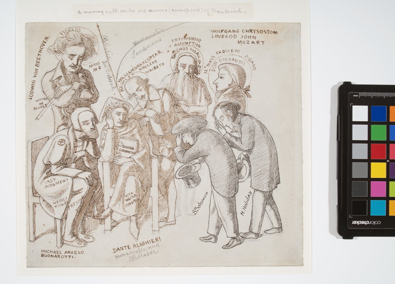Umělečtí hrdinové Simeona Salomona a Henryho Holidaye, asi 1856-57 (grafit, hnědá a černá tuš na papíře) od Simeon Solomon