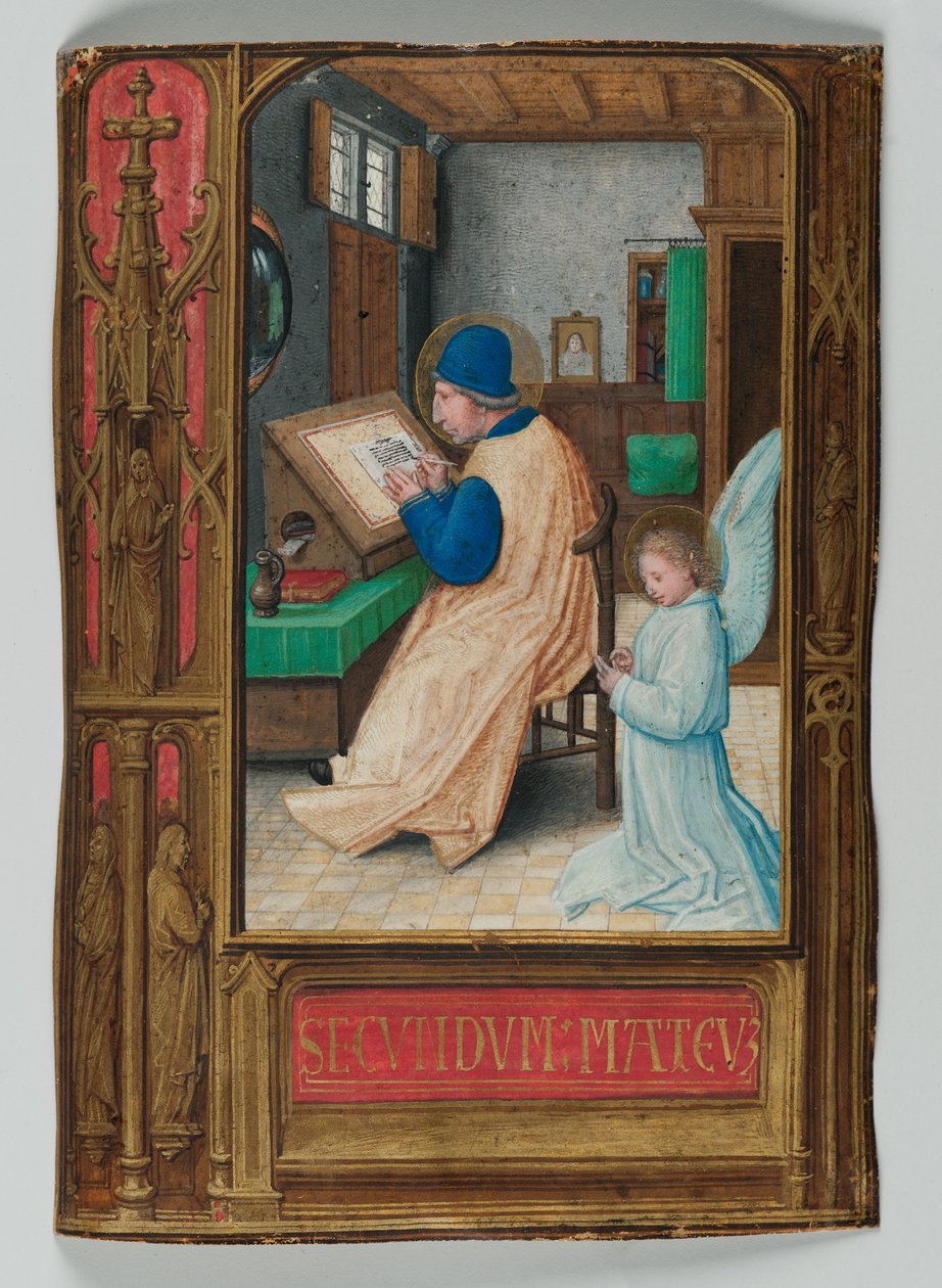 Sv. Matouš Psaní s andělem, 1521 (tempera na pergamenu) od Simon Bening
