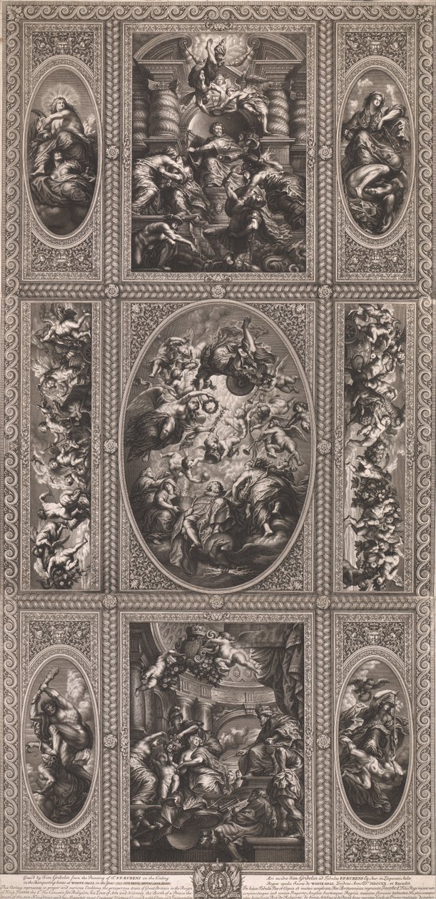 Z malby stropu v Banketním domě ve White-Hallu v roce 1720 od Simon Gribelin