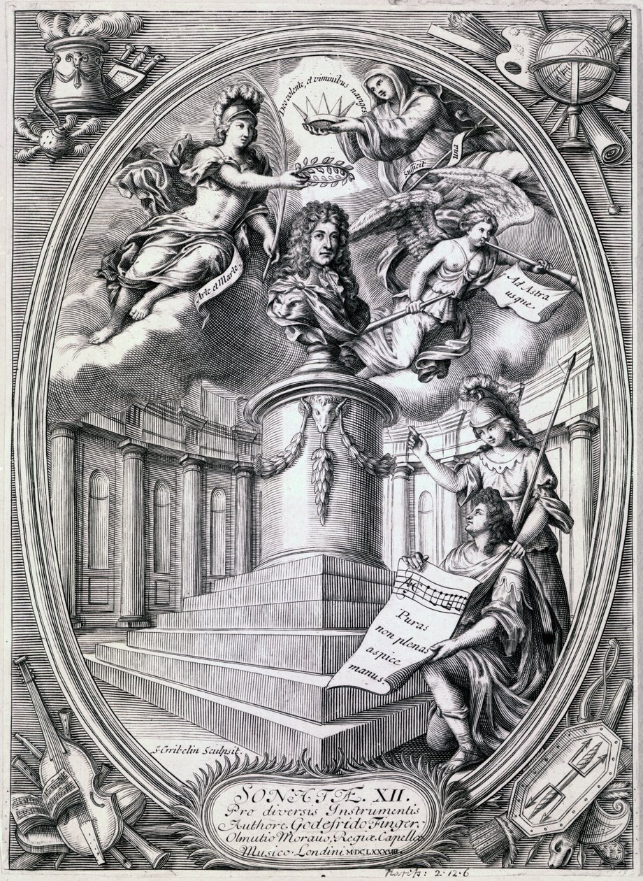 Věnovací rytina Gottfriedu Fingerovi, 1688 od Simon II Gribelin