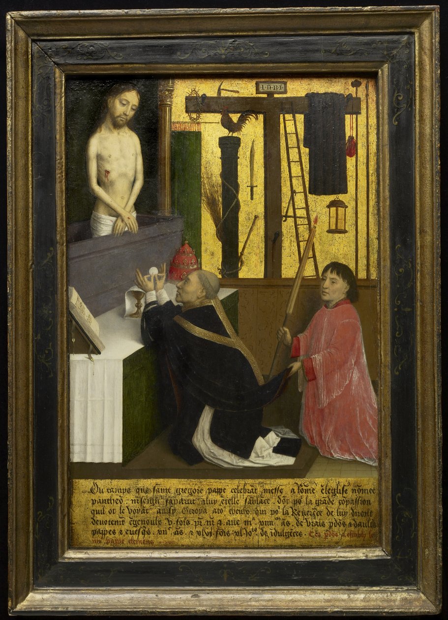 Mše sv. Řehoře, kolem 1460-65 (olej a plátkové zlato na dřevěné desce) od Simon Marmion