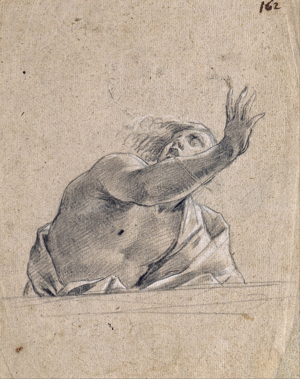 Muž se zvednutou paží za parapetem od Simon Vouet