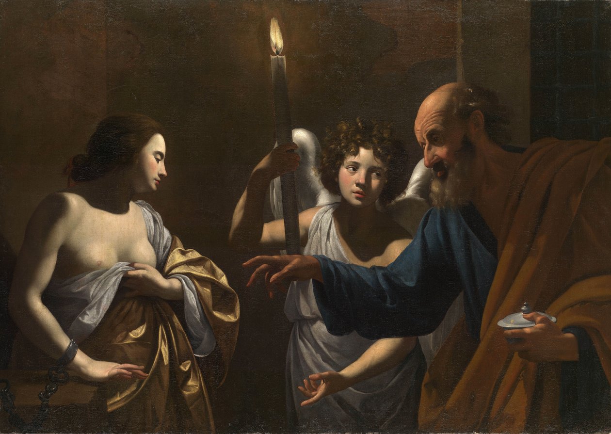 Svatý Petr na návštěvě u svaté Agáty ve vězení od Simon Vouet