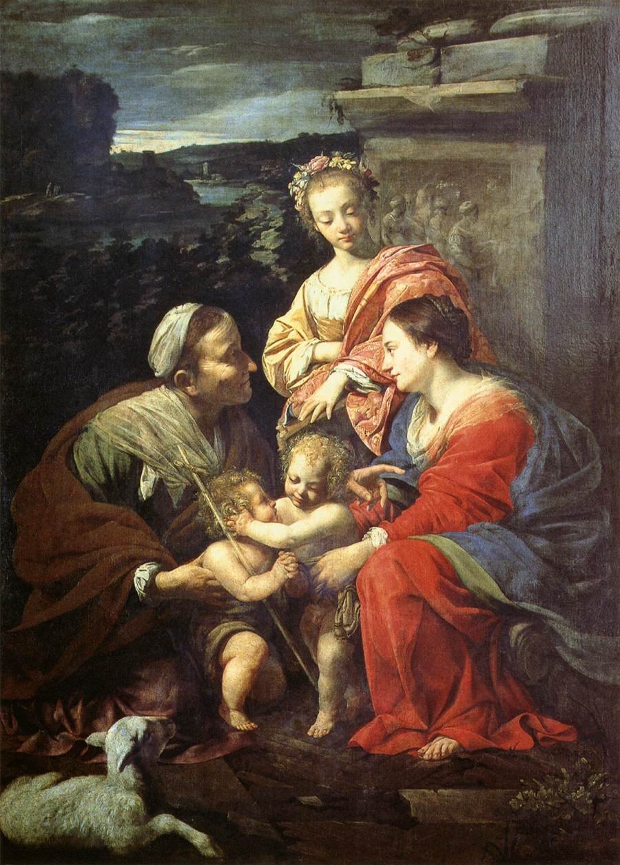 Svatá rodina se sv. Alžbětou, Janem Křtitelem a Kateřinou od Simon Vouet