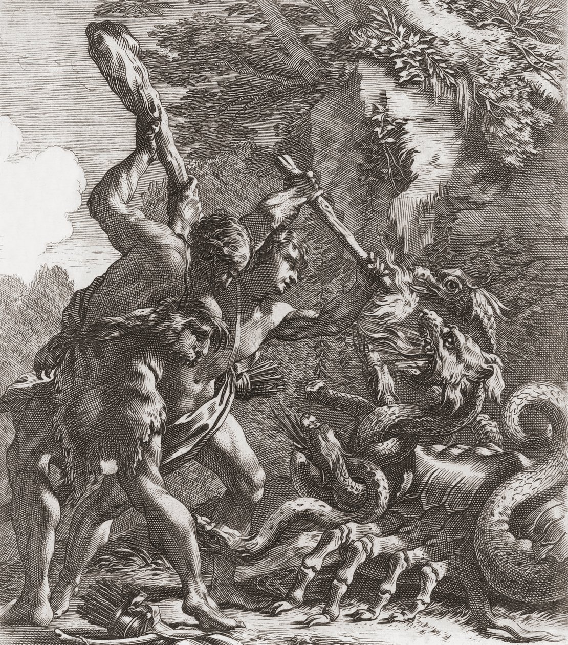 Hercules ja Hydra. (Tulosta) od Simon (after) Vouet