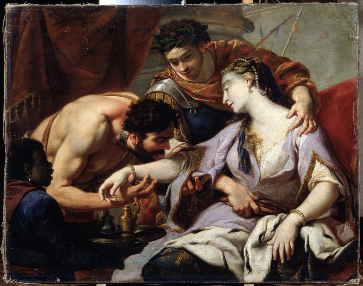 Královna a otrok. Obraz ze školy Simona Voueta (1590-1649). Olej na plátně od Simon (circle of) Vouet