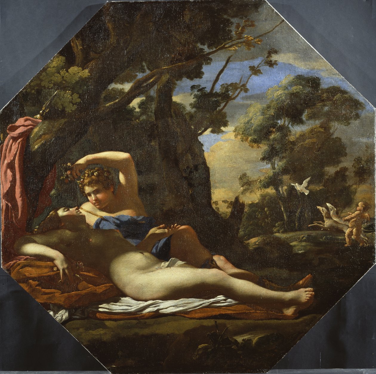 Venuše a Adonis (olej na plátně) od Simon (circle of) Vouet