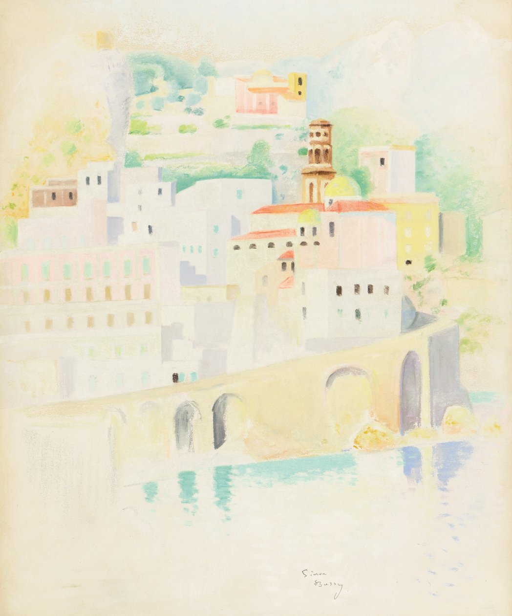 Atrani, pobřeží Amalfi (pastel na papíře) od Simon Albert Bussy