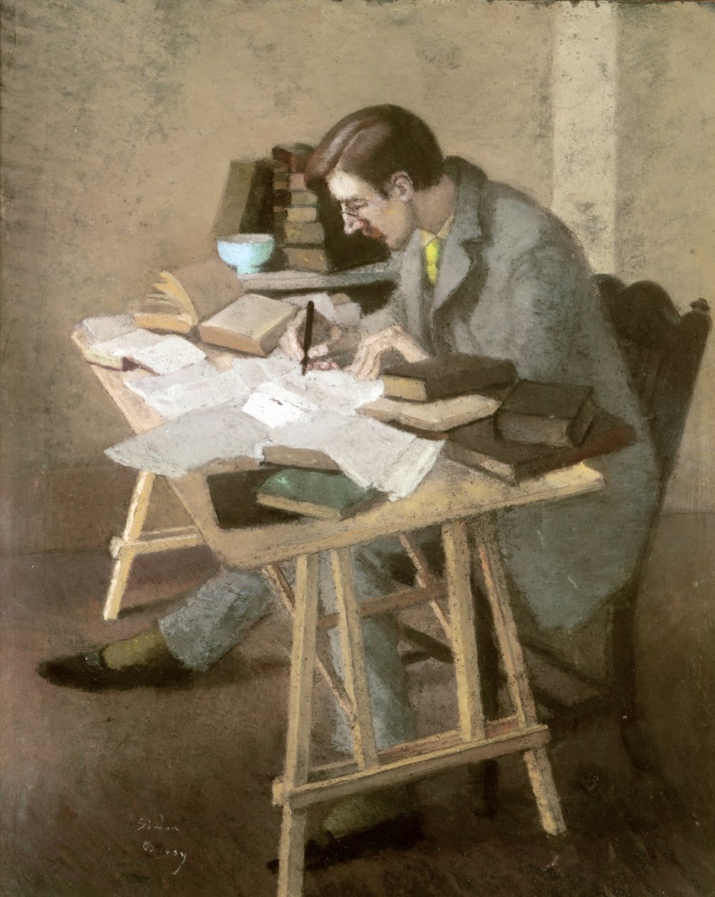 Portrét Lyttona Stracheyho (pastel na papíře) od Simon Albert Bussy