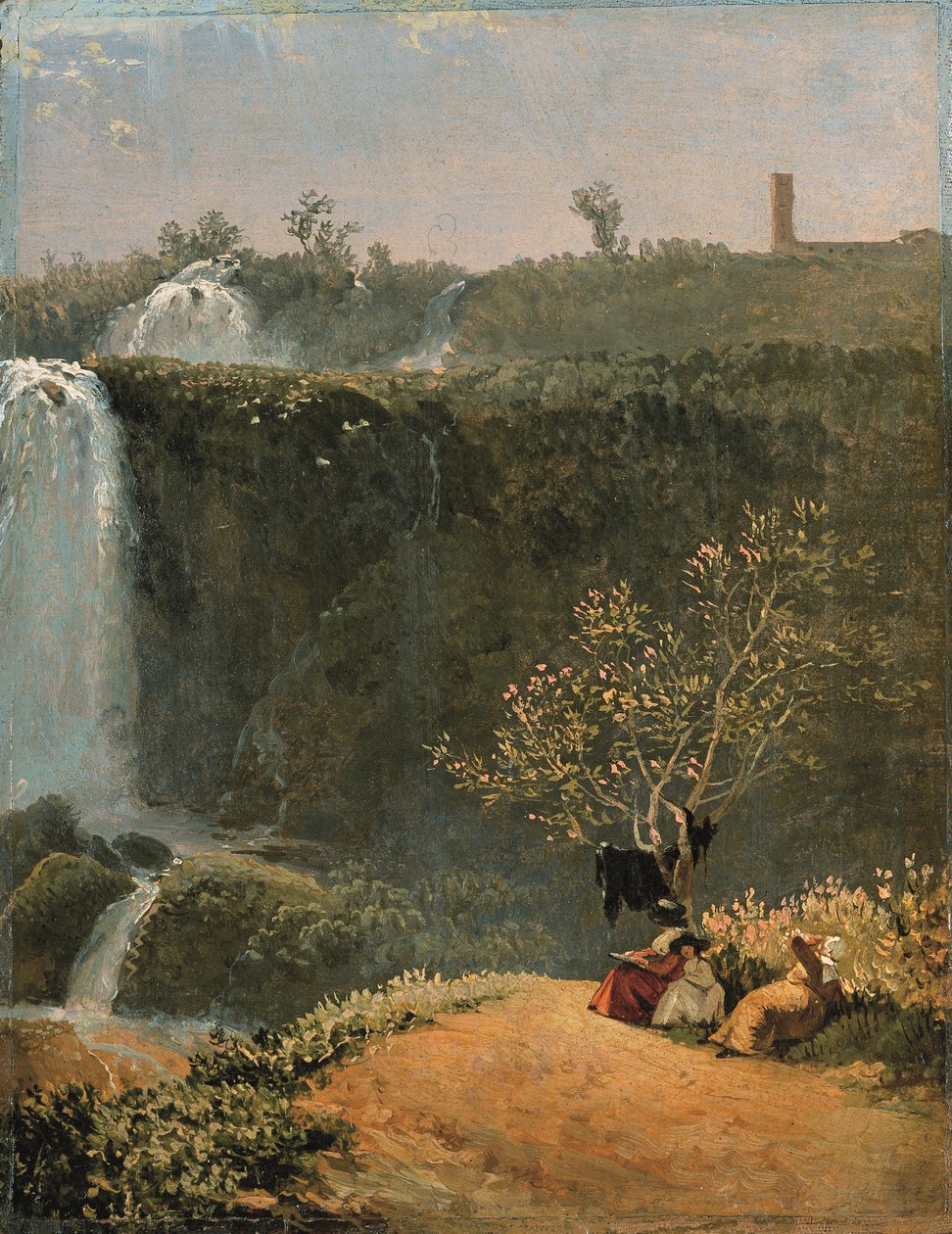 Elisabeth Louise Vigée-Lebrun kreslí vodopád v Tivoli s dcerou Julií a její vychovatelkou (olej na papíře na plátně) od Simon Alexandre Clément Denis