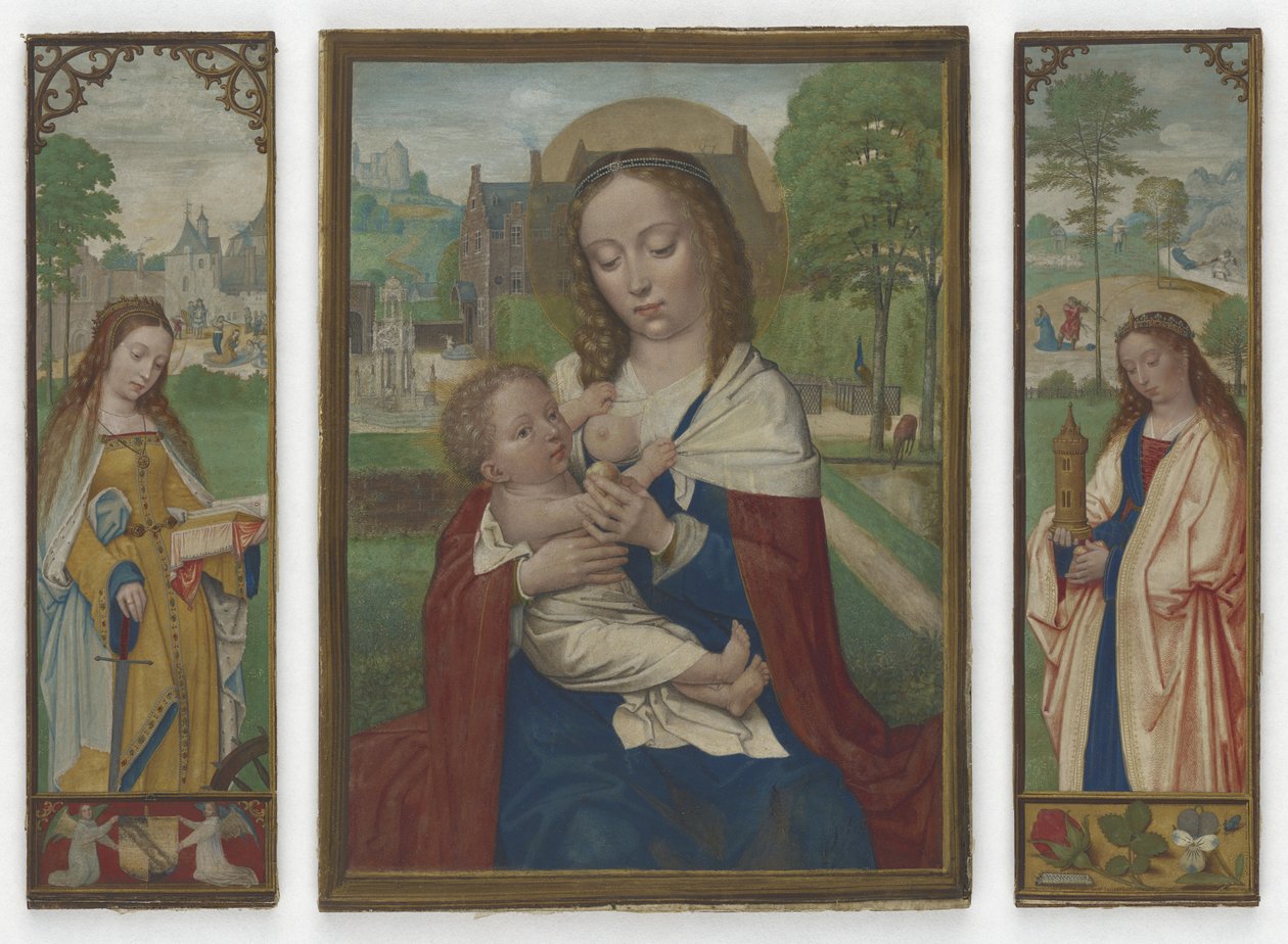 Panna a dítě; Svatá Kateřina a Barbara, kolem 1520 (tempera na pergamenu) od Simon Bening
