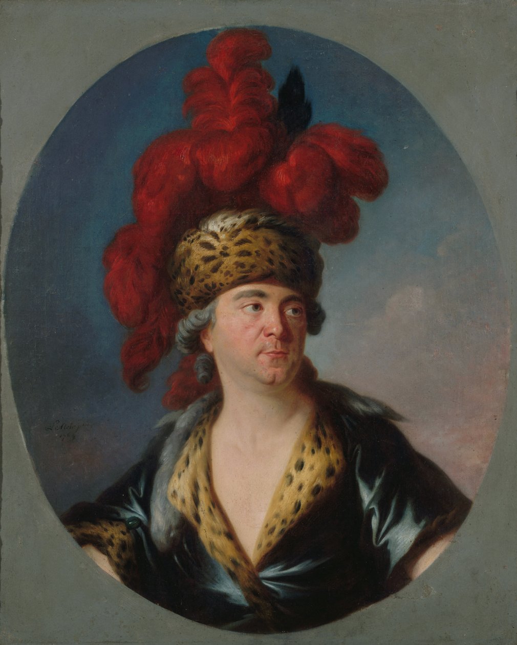Portrét Henri-Louise Lekaina 1728-1778 jako Čingischána ve hře..., konec 50. let 18. století. od Simon Bernard Lenoir