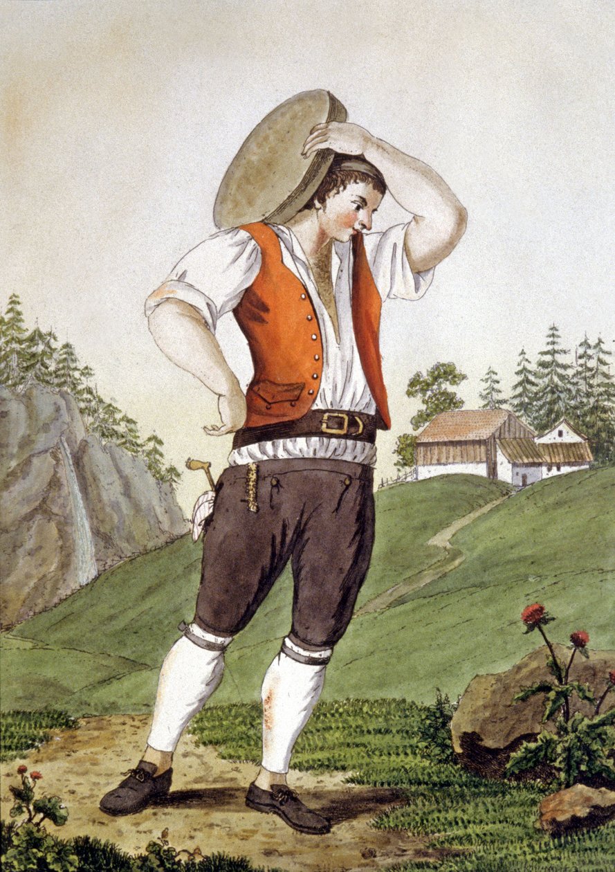 Pastýř ve Švýcarsku, počátek 19. století (rytina) od Simon Daniel Lafond