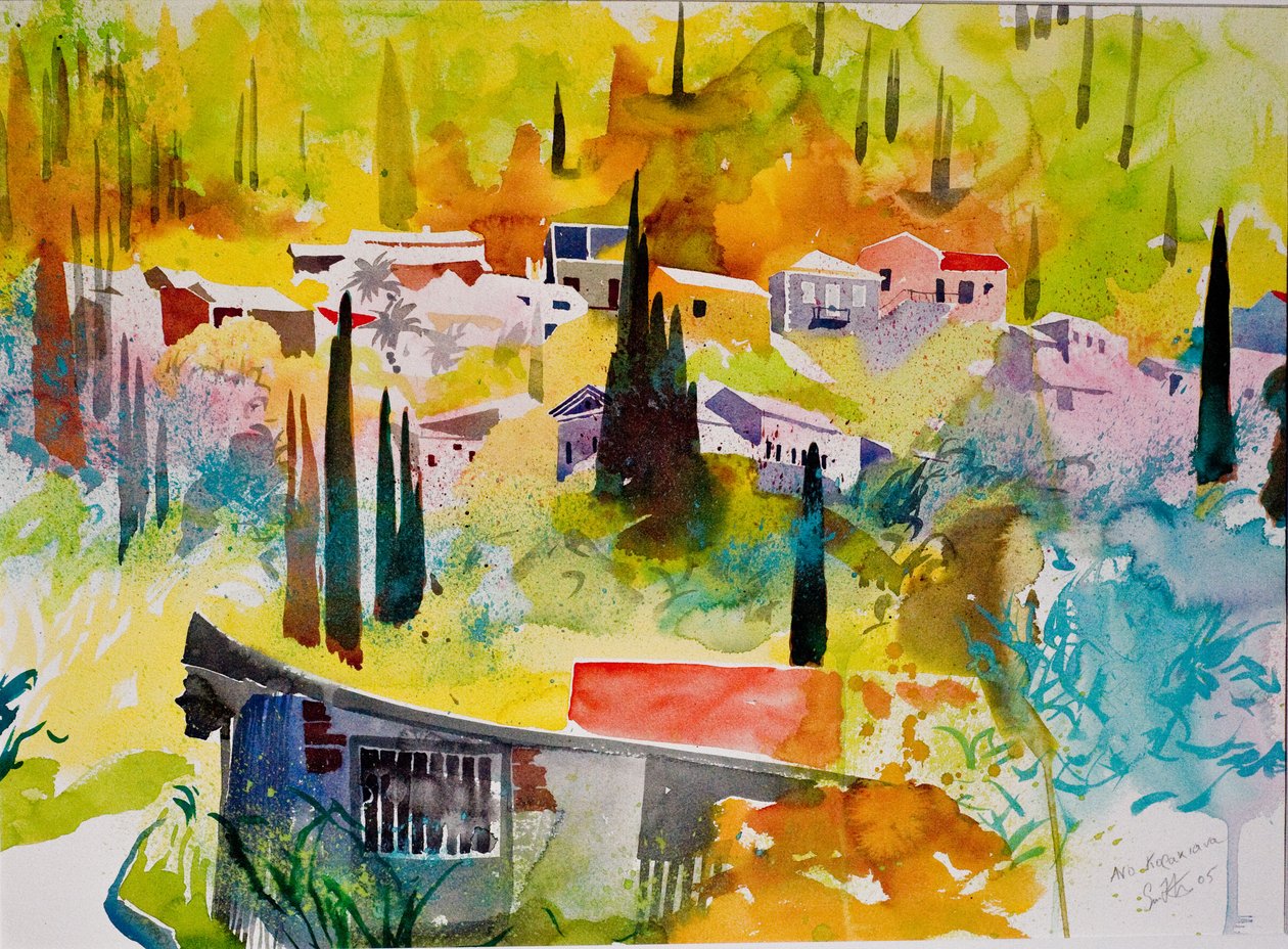 Ano Korakiana, Korfu, 2005 (akvarel na papíře) od Simon Fletcher