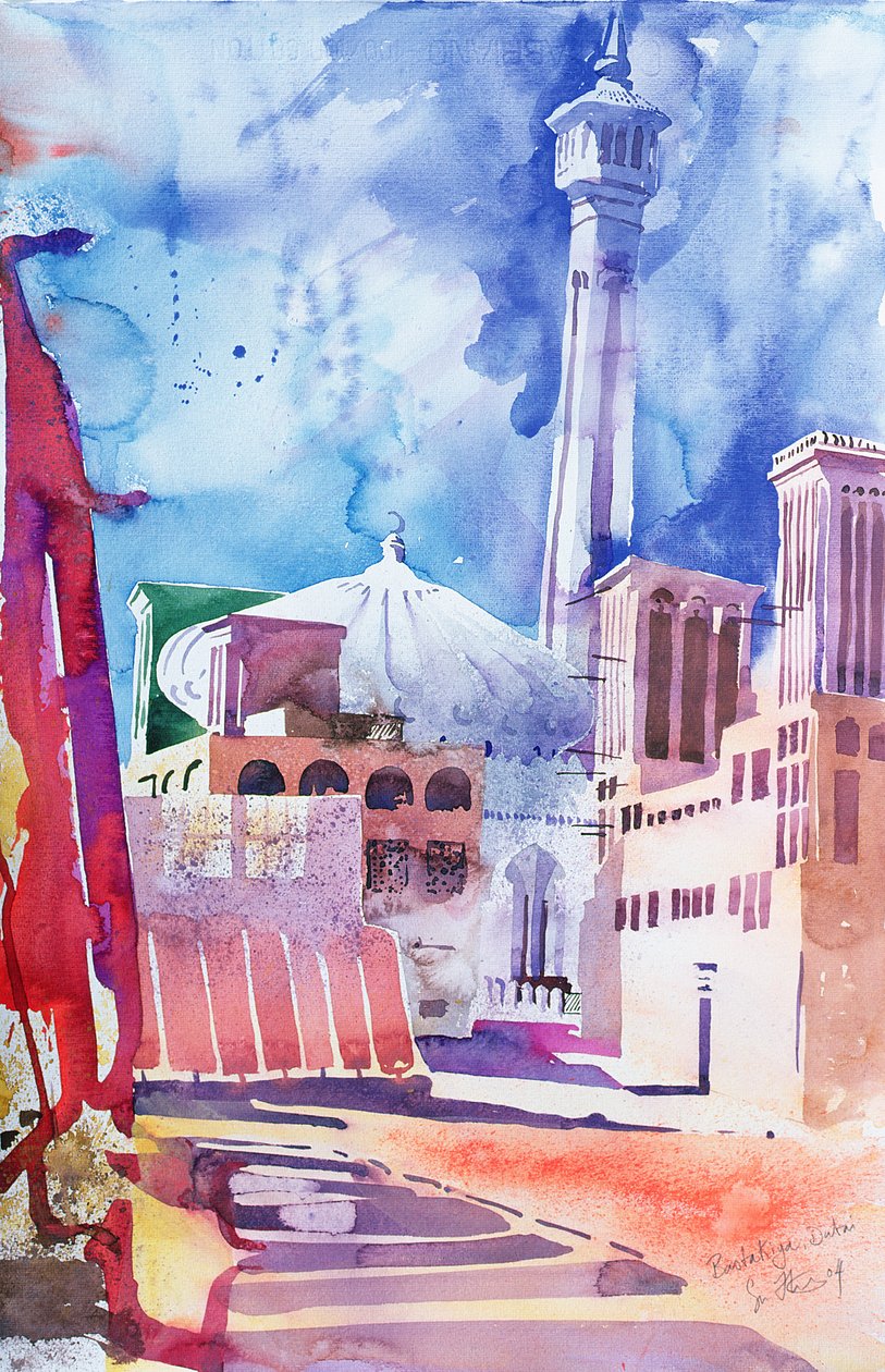 Bastakia, Dubaj, 2004 (akvarel na papíře) od Simon Fletcher