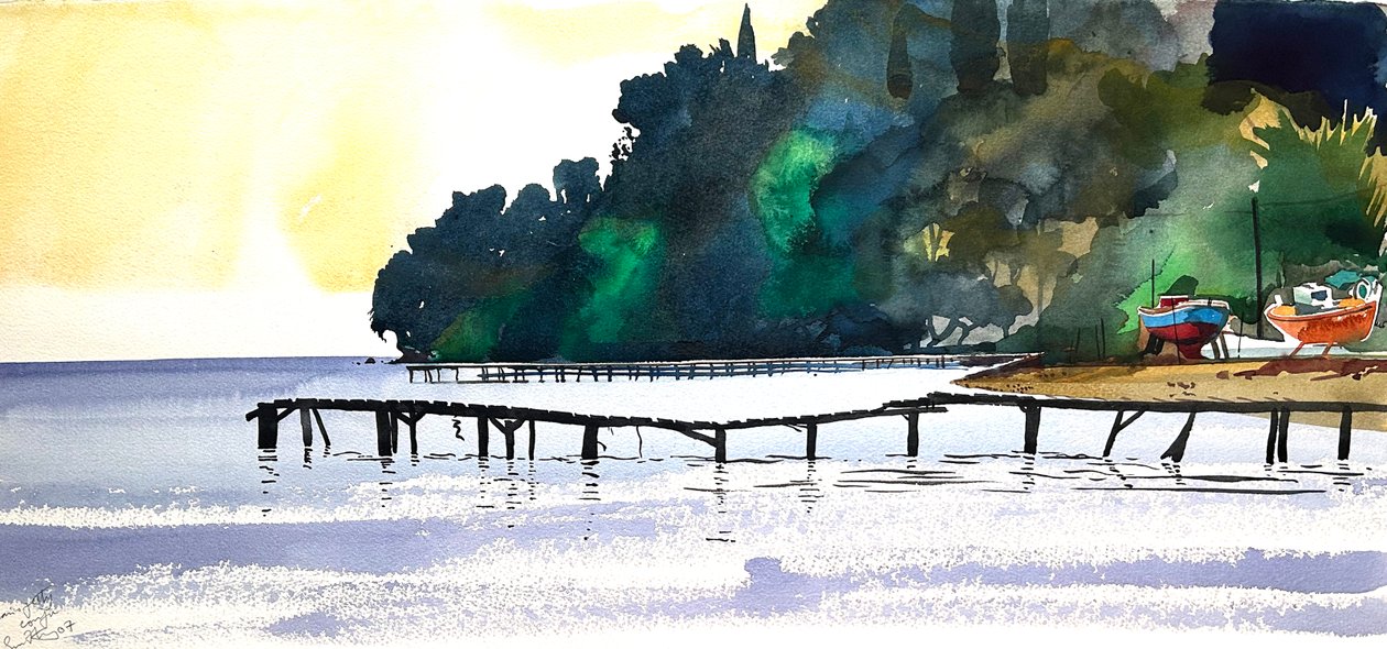Molo na Korfu, 2007 (akvarel) od Simon Fletcher