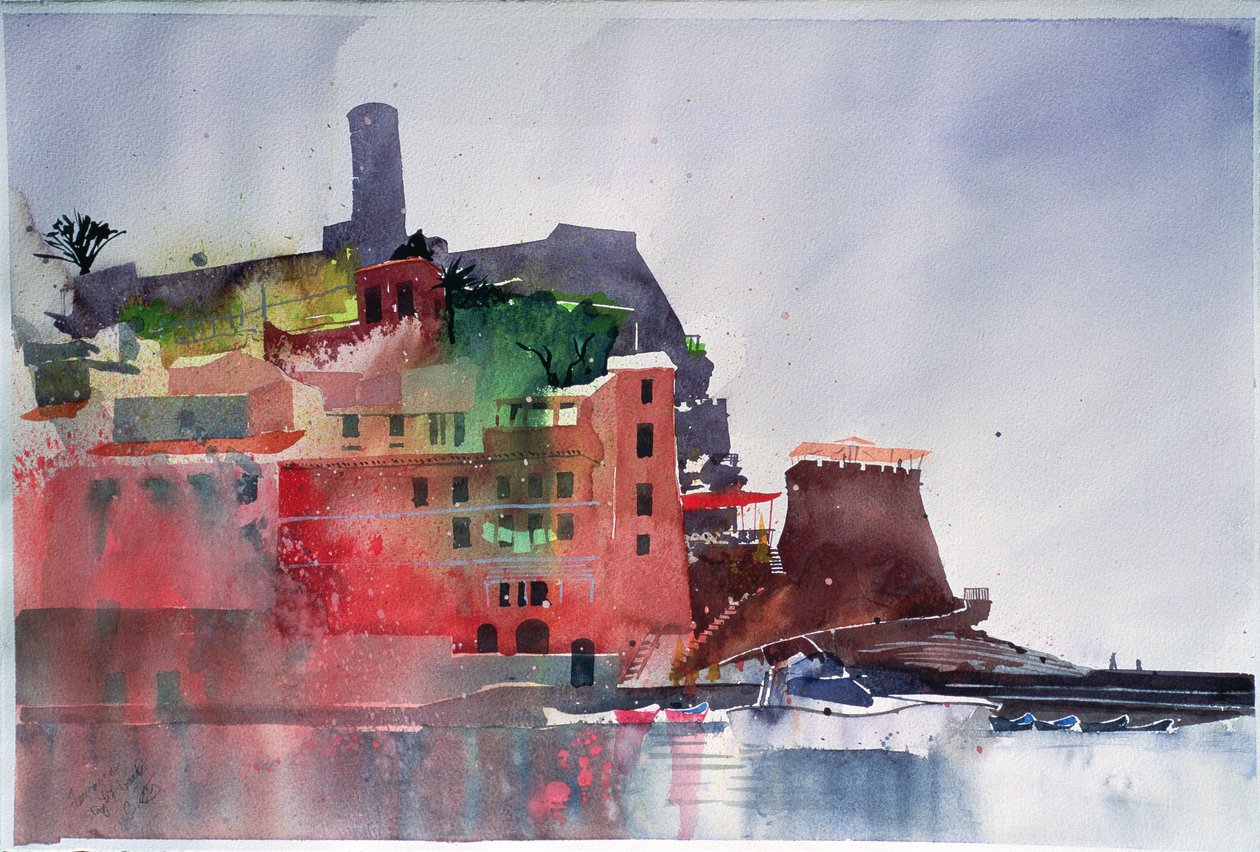 Fernazza, Osm lodí, 2002 (akvarel na papíře) od Simon Fletcher