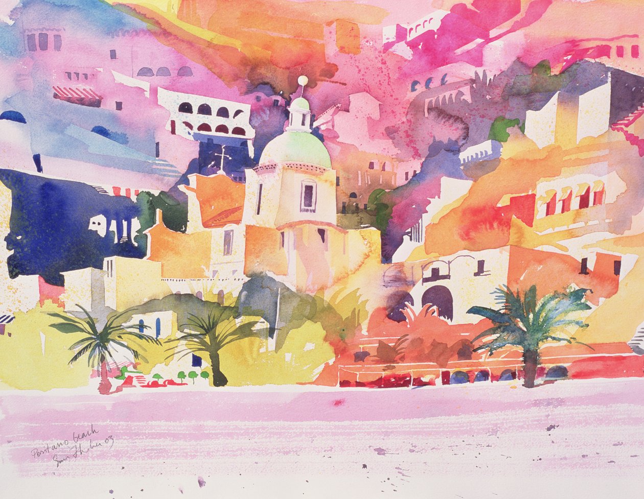 Pláž Positano, 2003 (akvarel na papíře) od Simon Fletcher
