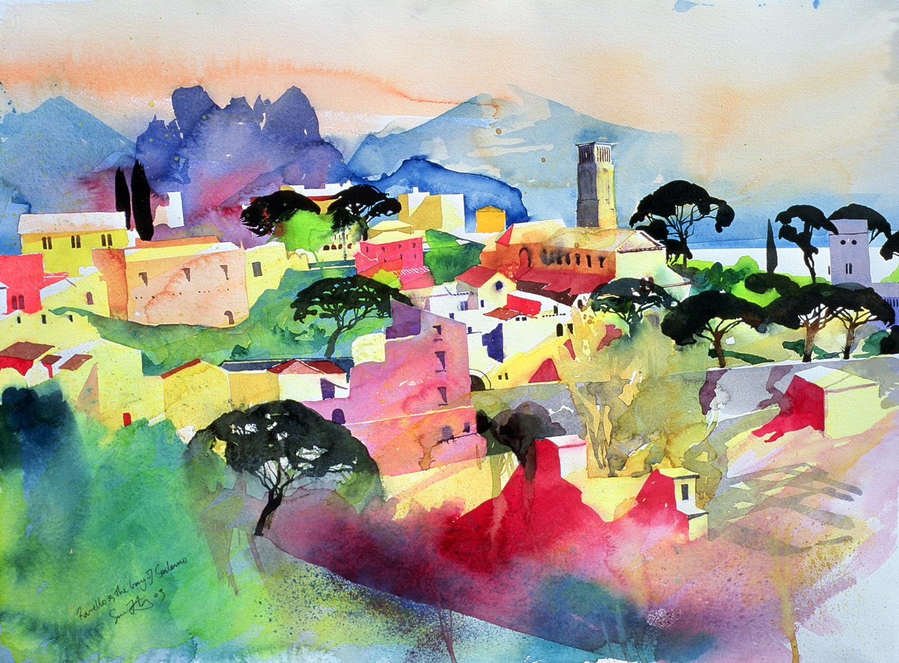 Ravello a Salernský záliv, 2003 (akvarel na papíře) od Simon Fletcher