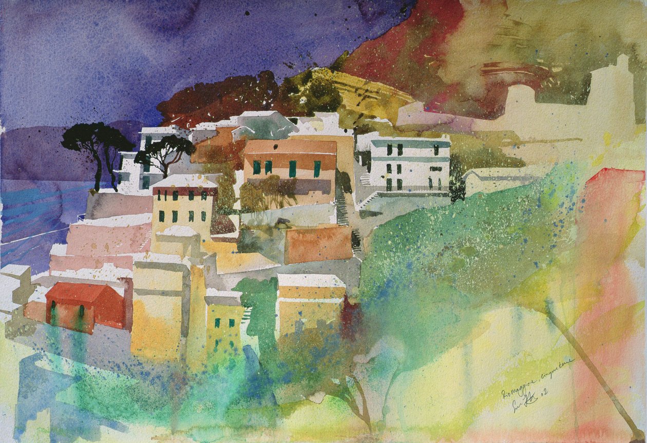 Cinqueterre Riomaggiore, Itálie, 2002 (akvarel) od Simon Fletcher