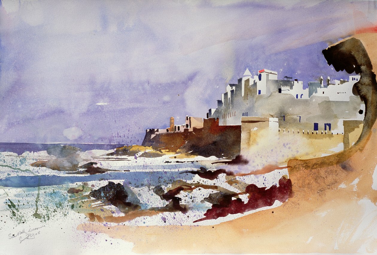 Mořská zeď, Essaouira (akvarel na papíře) od Simon Fletcher