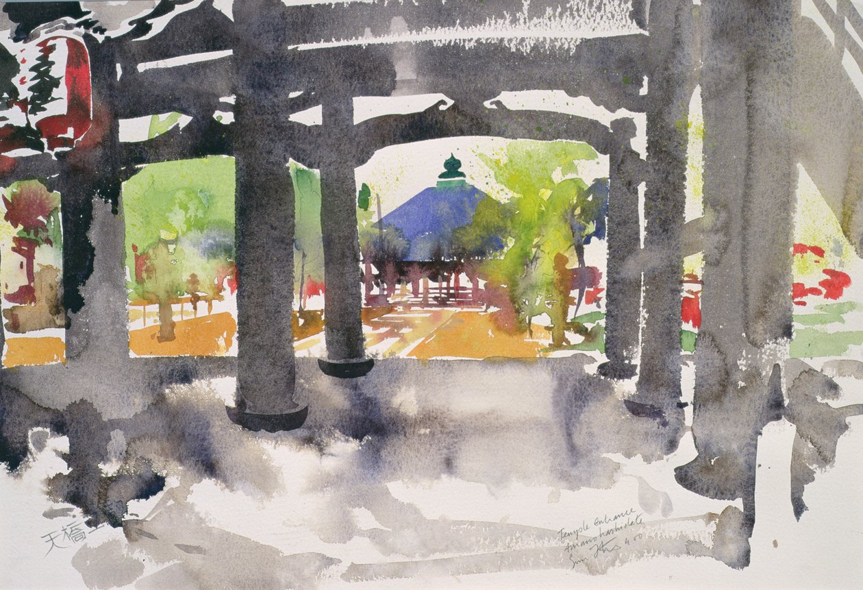 Vchod do chrámu, Amanohashidate (akvarel na papíře) od Simon Fletcher
