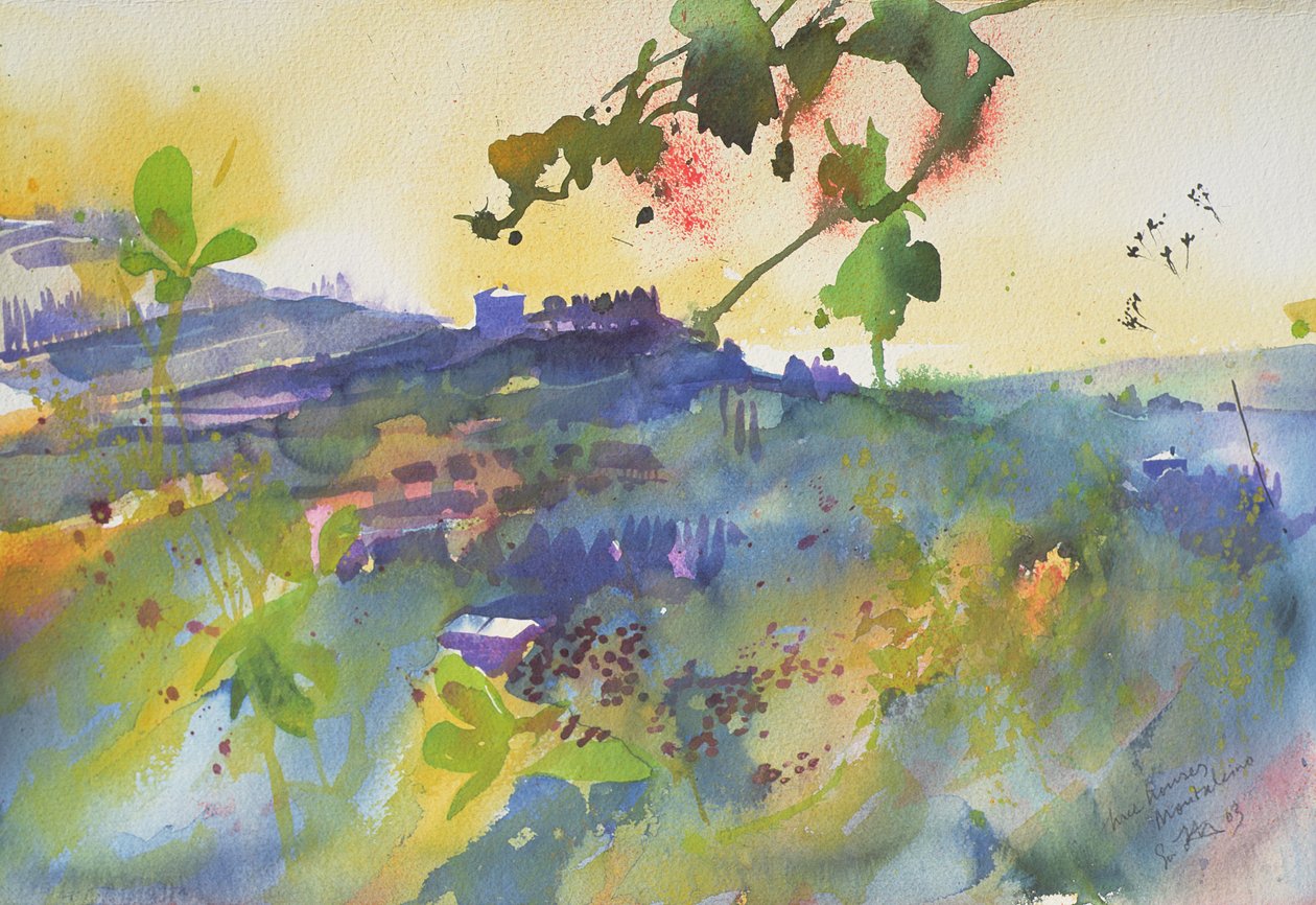 Tři domy Montalcino, Itálie, 2003 (akvarel) od Simon Fletcher
