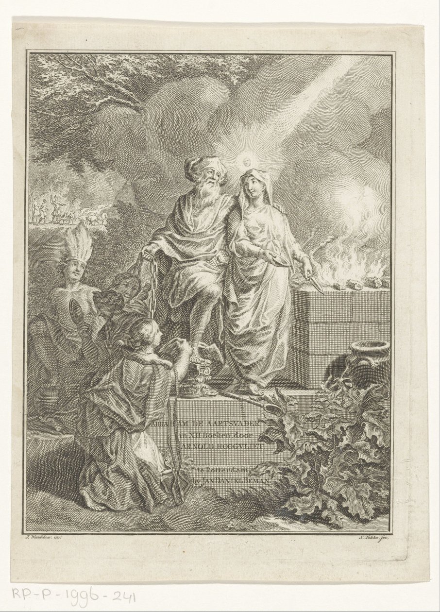 Alegorický titulní list s patriarchou Abrahamem a Pravdou Titulní strana pro: Arnold Hoogvliet, Abraham patriarcha, v XII Boeken, s.a. od Simon Fokke