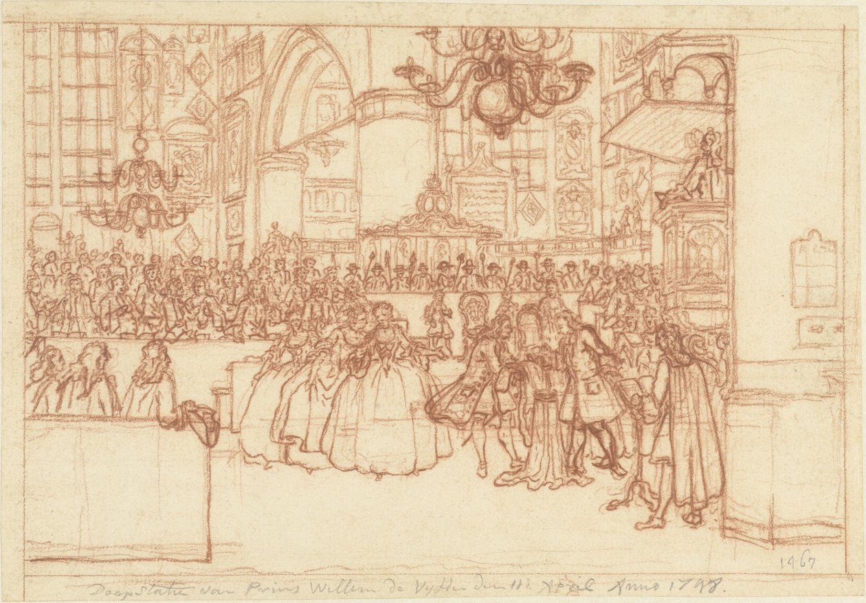 Křest prince Williama V., 1748 Křest prince Willema de Vyfde 11. dubna 1748 (název na předmětu) od Simon Fokke