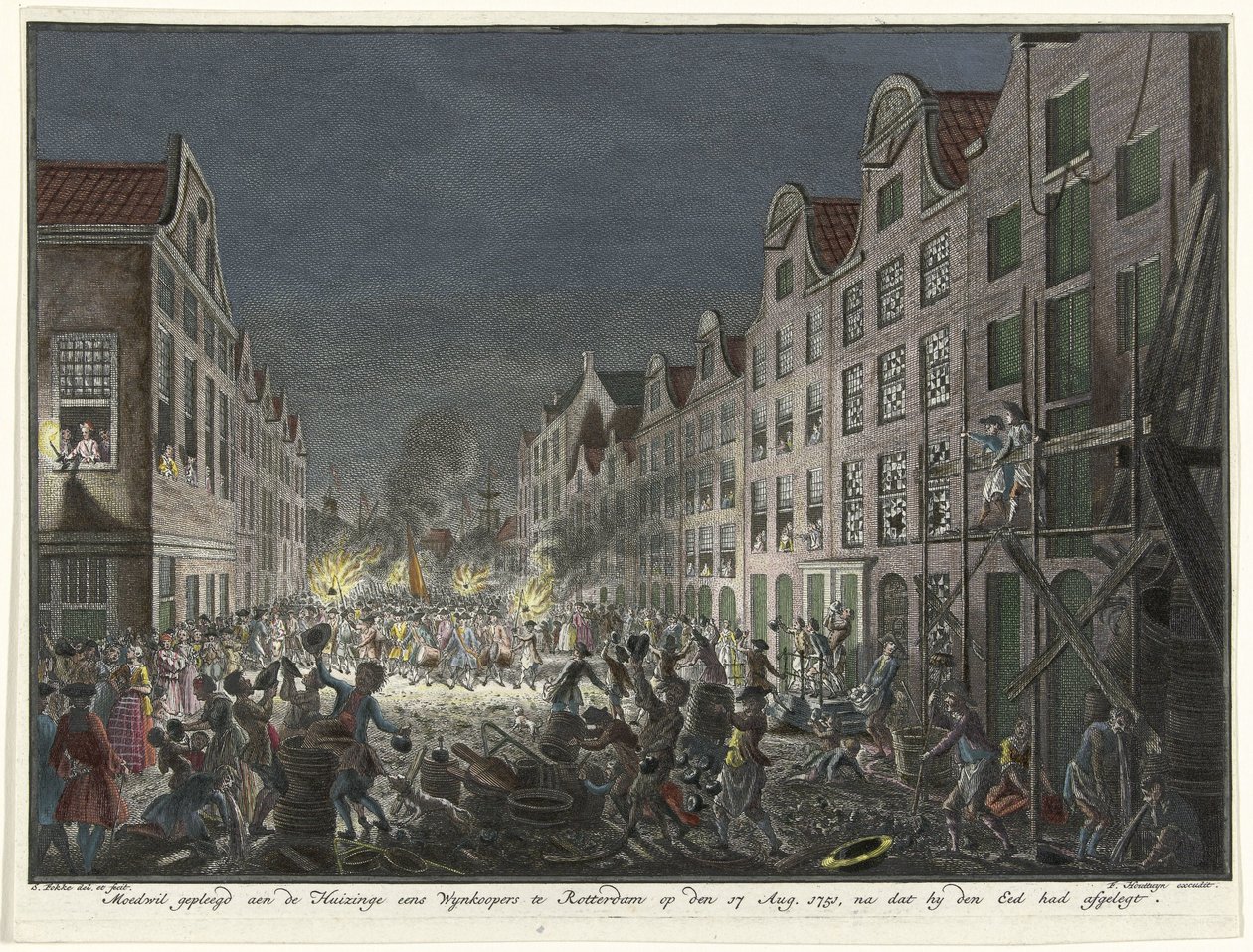 Vyrabování domu kupce vína Gerrita Hagedoorena v Rotterdamu, 1751 Willful se zaváže Huizinge, jakmile Wynkoopers v Rotterdamu dne 17. srpna. 1751, poté, co složil přísahu (titul na předmětu) od Simon Fokke