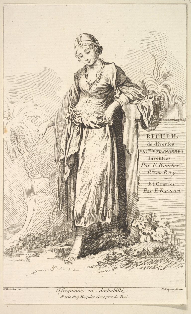 Afričanka v negližé, z kolekce různých zahraničních postav Vynalezl..., 18. století. od Simon Francois Ravenet