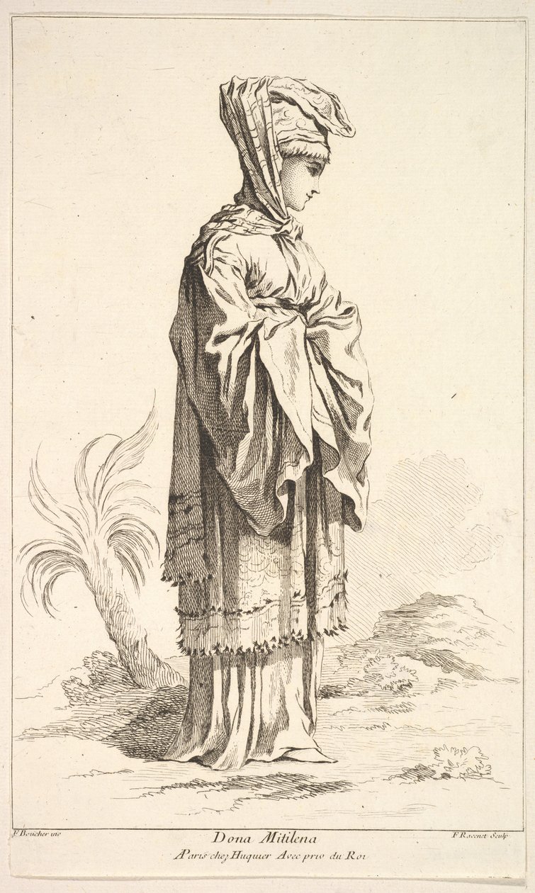Dona Mitilena, od Sbírka různých zahraničních postav Vynalezl F. Bouche..., 18. stol. od Simon Francois Ravenet