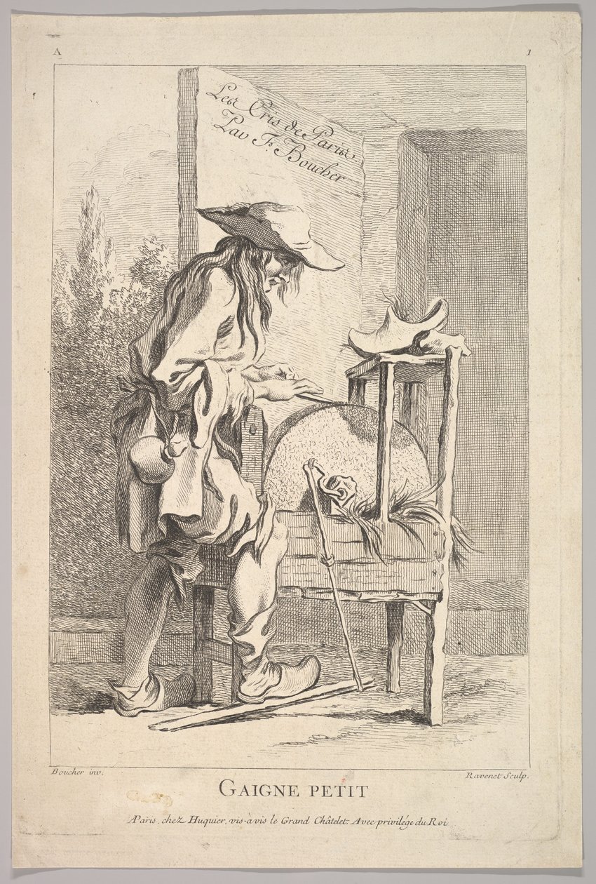Frontispis: Gaigne Petit, z Le Cris de Paris Výkřiky Paříže, deska 1, 18. století. od Simon Francois Ravenet
