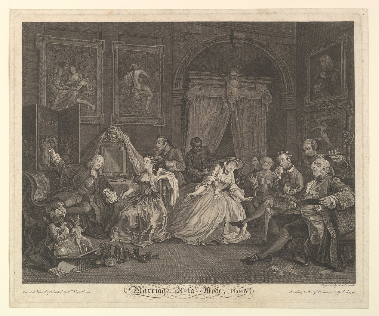 Marriage A-la-Mode, Plate IV, 1. dubna 1745. od Simon Francois Ravenet