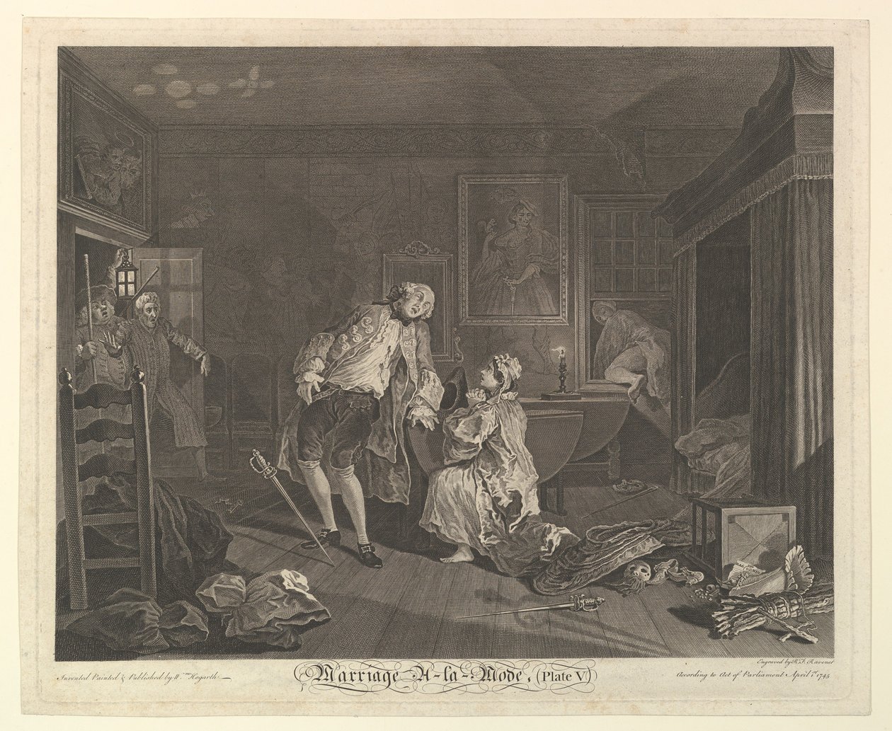 Manželství A-la-Mode, deska V, duben 1745. od Simon Francois Ravenet