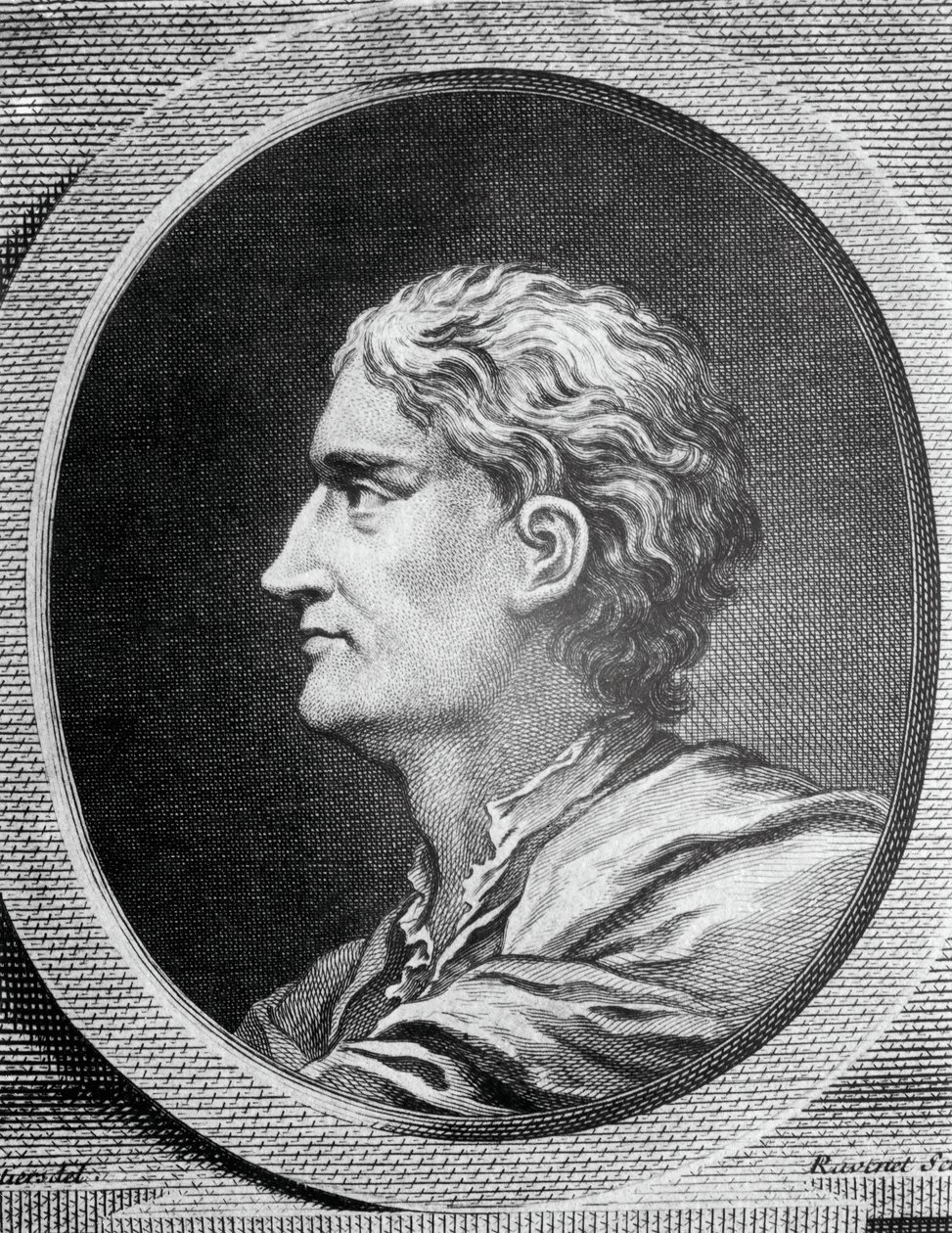 Portrét Isaaca Newtona (1642-1727), anglického fyzika a matematika, rytina Simona Francoise Raveneta (1706-1774) od Simon Francois Ravenet
