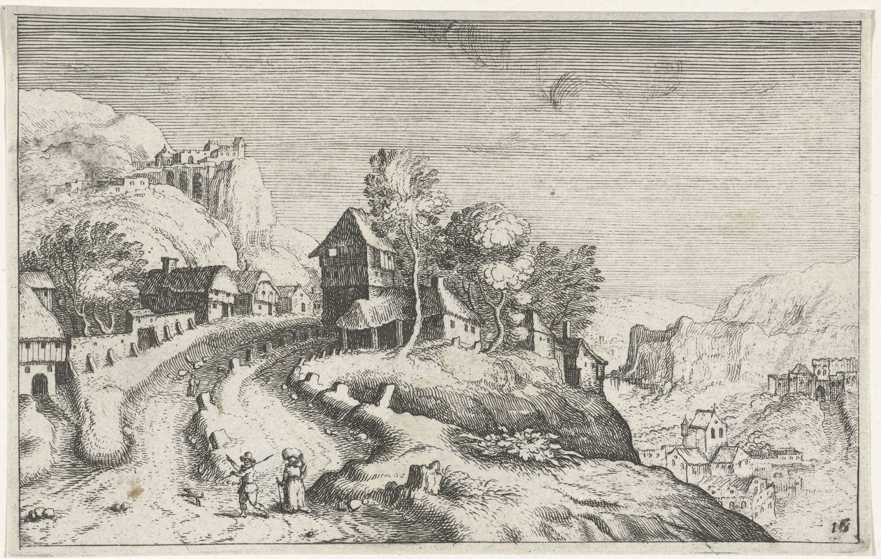 Vesnice v horské krajině Různé krajiny (název série) Topographia variarum regionum (název série) od Simon Frisius (attributed to)