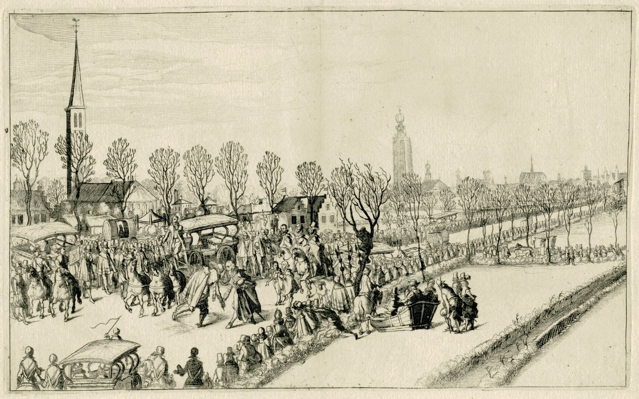Příjezd pěti španělských velvyslanců v Rijswijku, únor 1608 Scény z války 1608 a 1609 (název série) od Simon Frisius