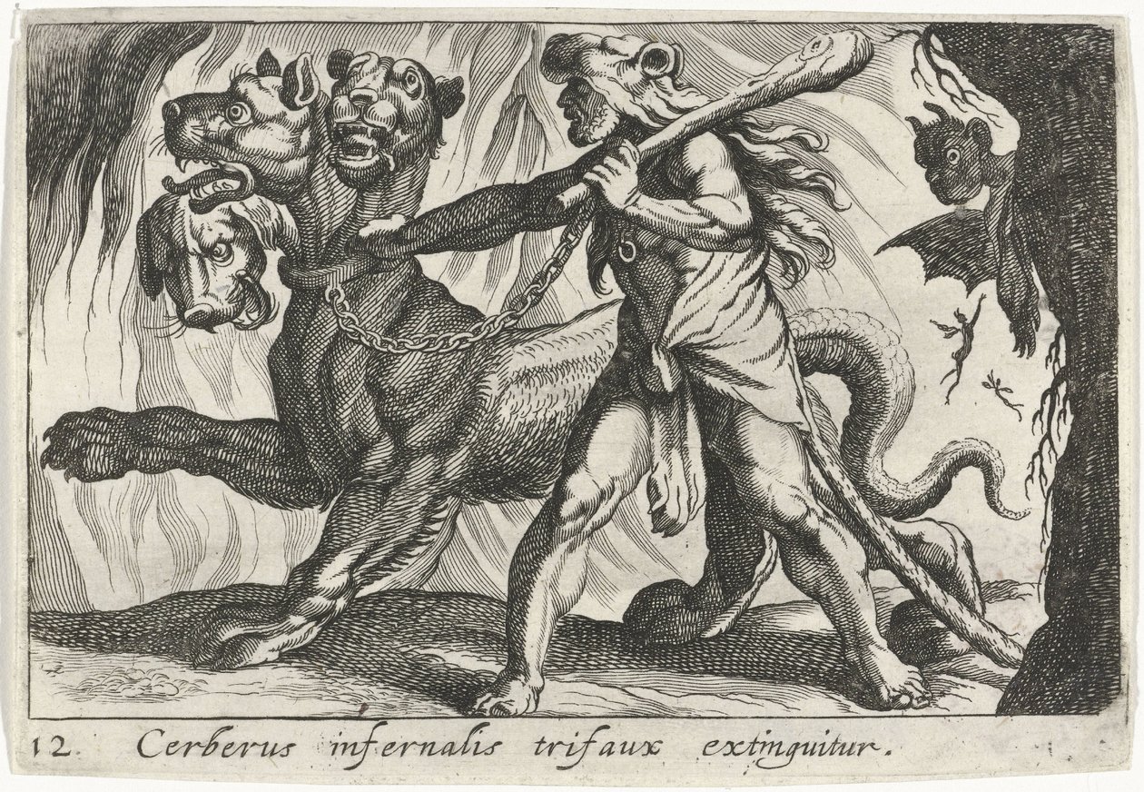 Herkules chytí Kerbera od Simon Frisius