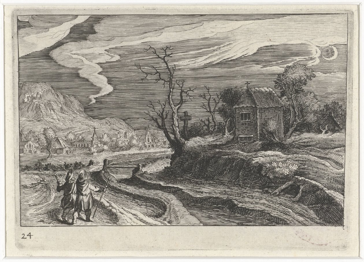 Krajina v noci Jihoevropské krajiny (název série) Topographia variarum regionum (název série) od Simon Frisius