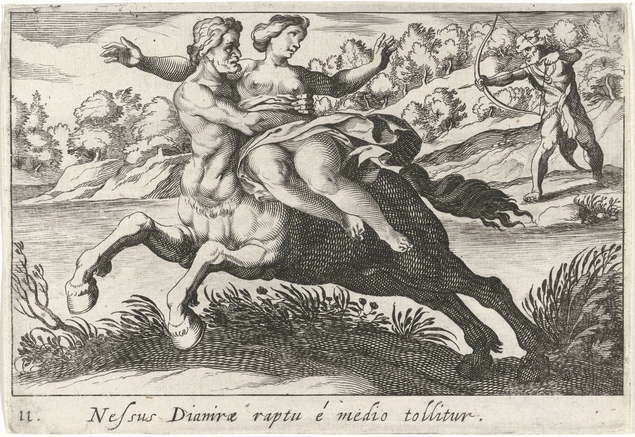 Nessus se snaží Deïanira te zatřást Pouto Dianiry je odstraněno ze středu (titul na předmětu) Herkulische theme