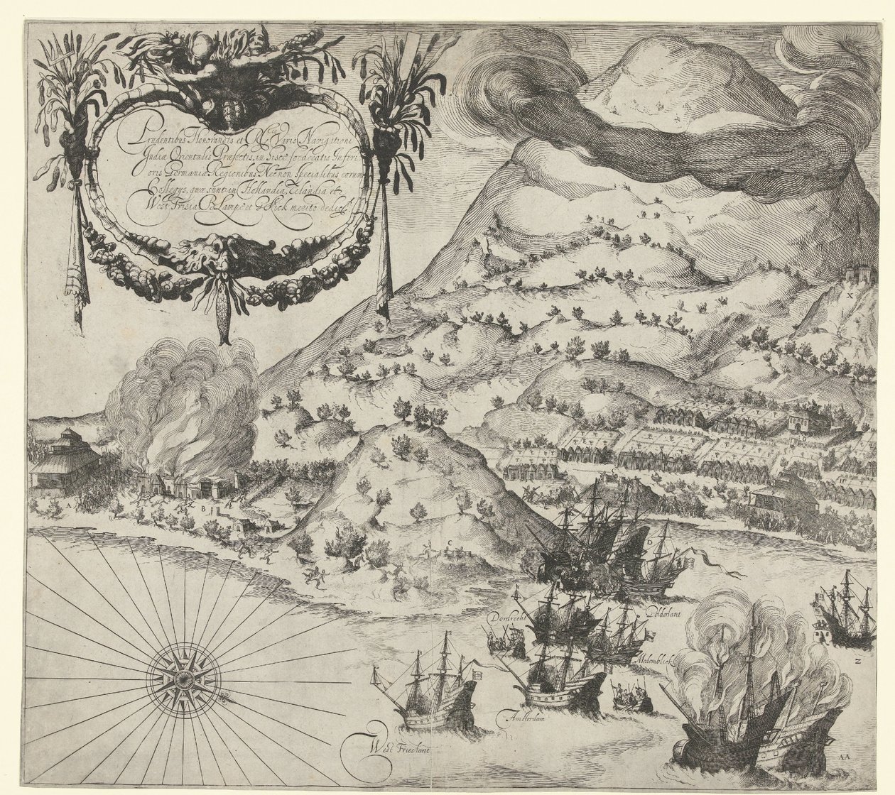 Vítězství Holanďanů nad Portugalci na Tidore (levý obrázek), 1605 od Simon Frisius