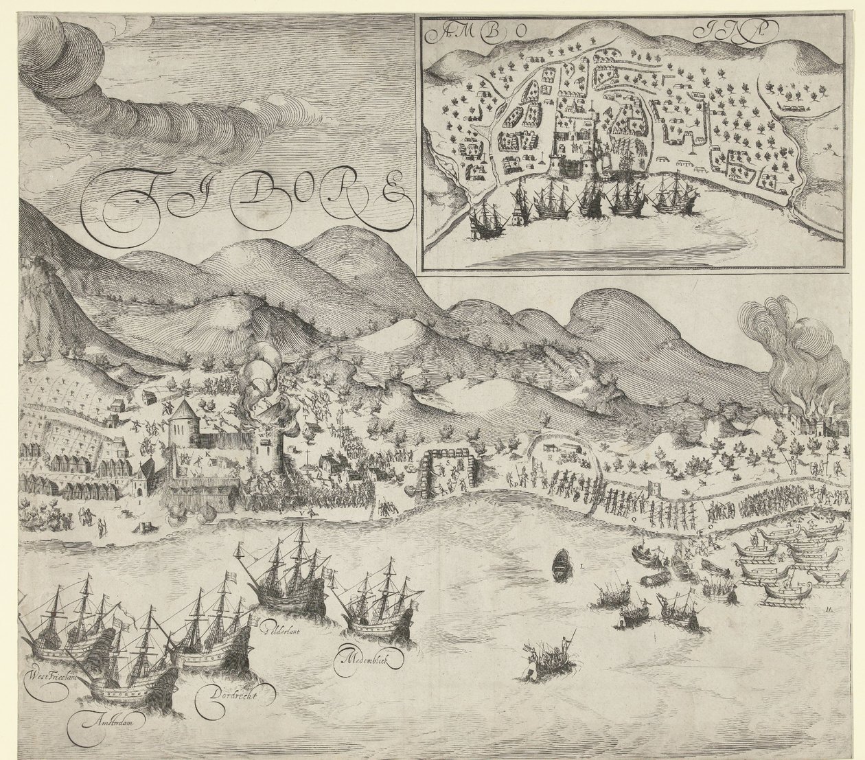 Vítězství Holanďanů nad Portugalci na Tidore (pravý obrázek), 1605 od Simon Frisius