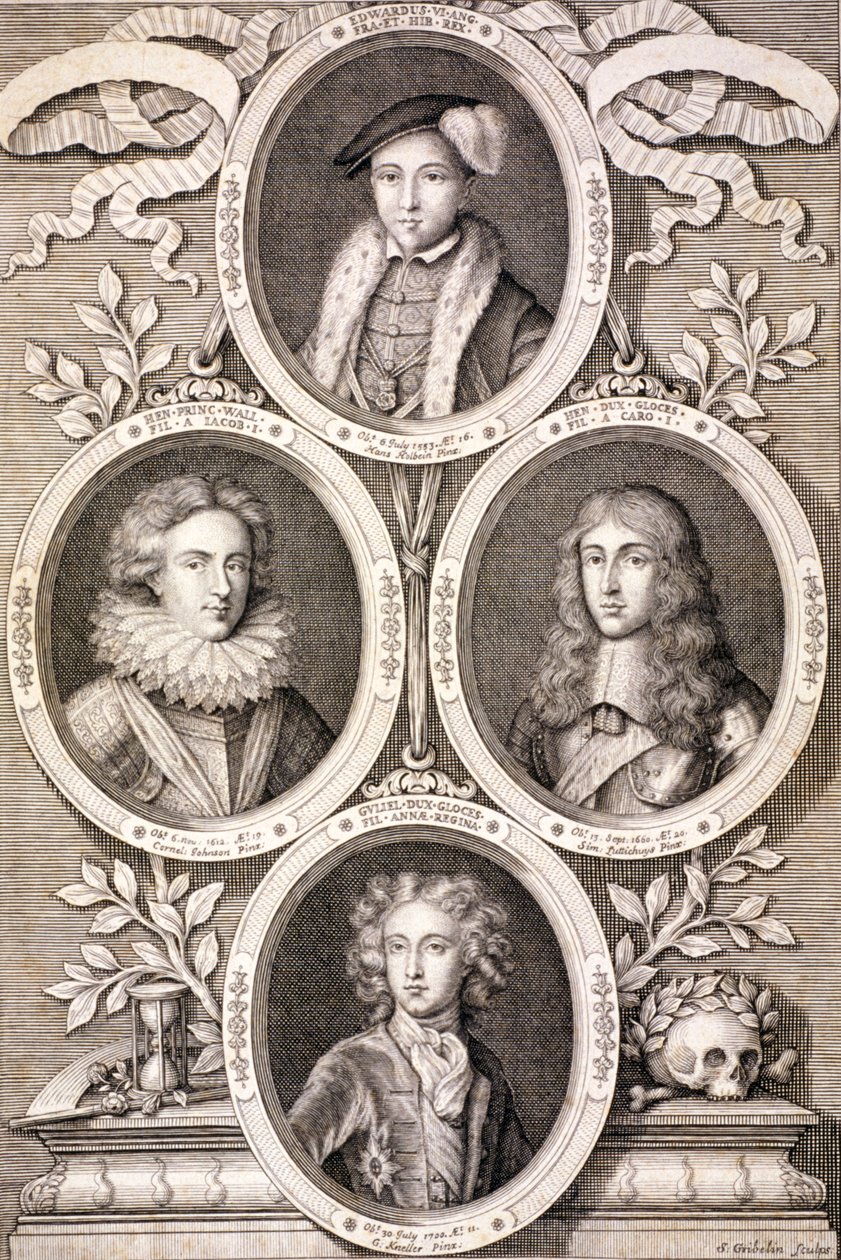 Edward VI, Henry a William, vévodové z Gloucesteru, a Henry, princ z Walesu, c1700. od Simon Gribelin
