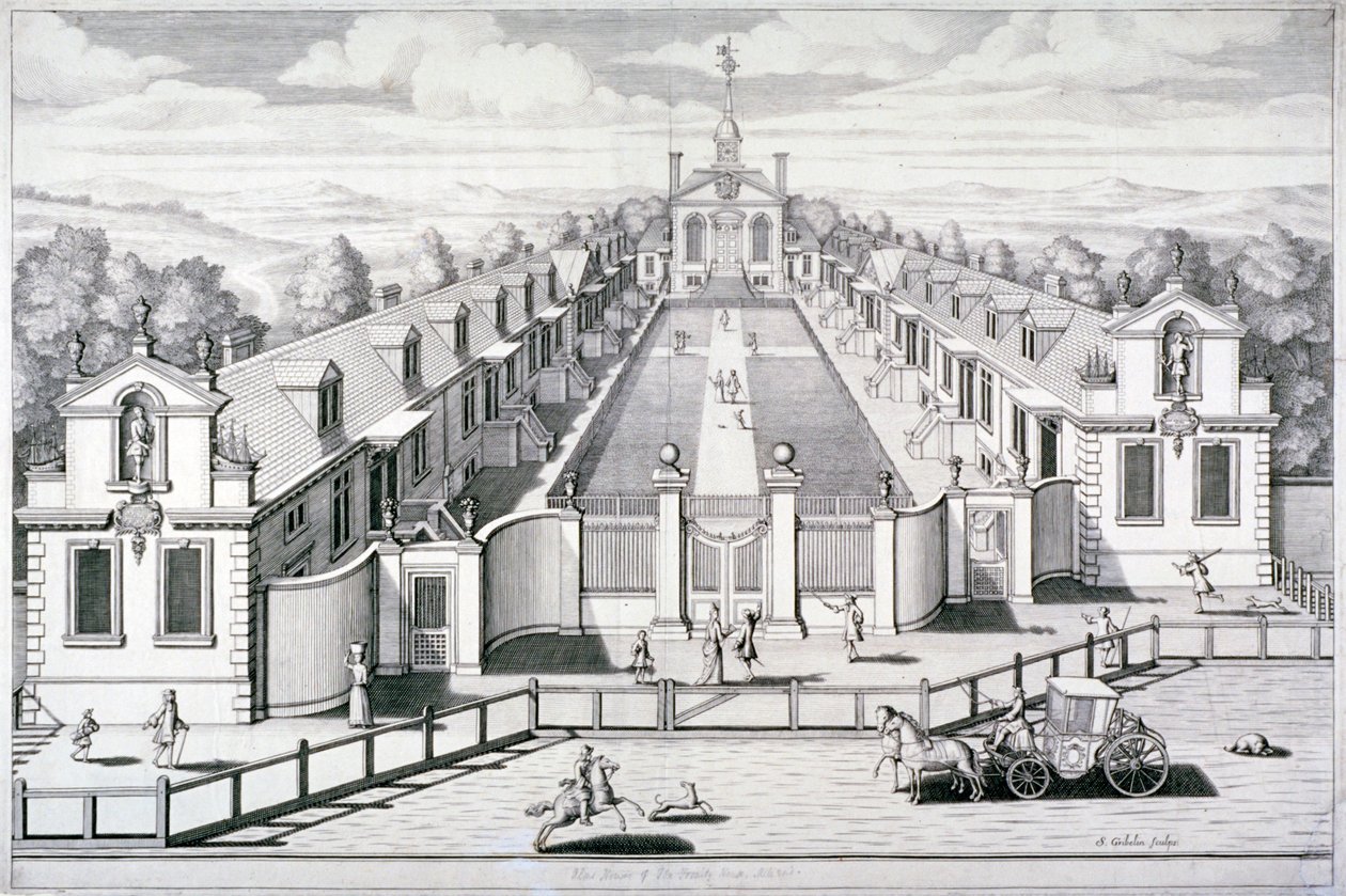Trinity Almshouses, Mile End Road, Stepney, Londýn, 1696. od Simon Gribelin