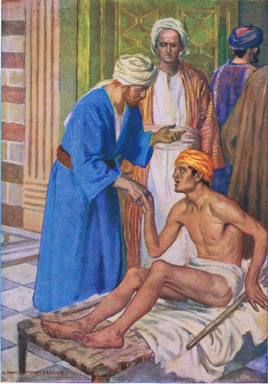 Peter a John u krásné brány, z The Bible Picture Book vydané Thomasem Nelsonem, c.1950 od Simon Harmon Vedder